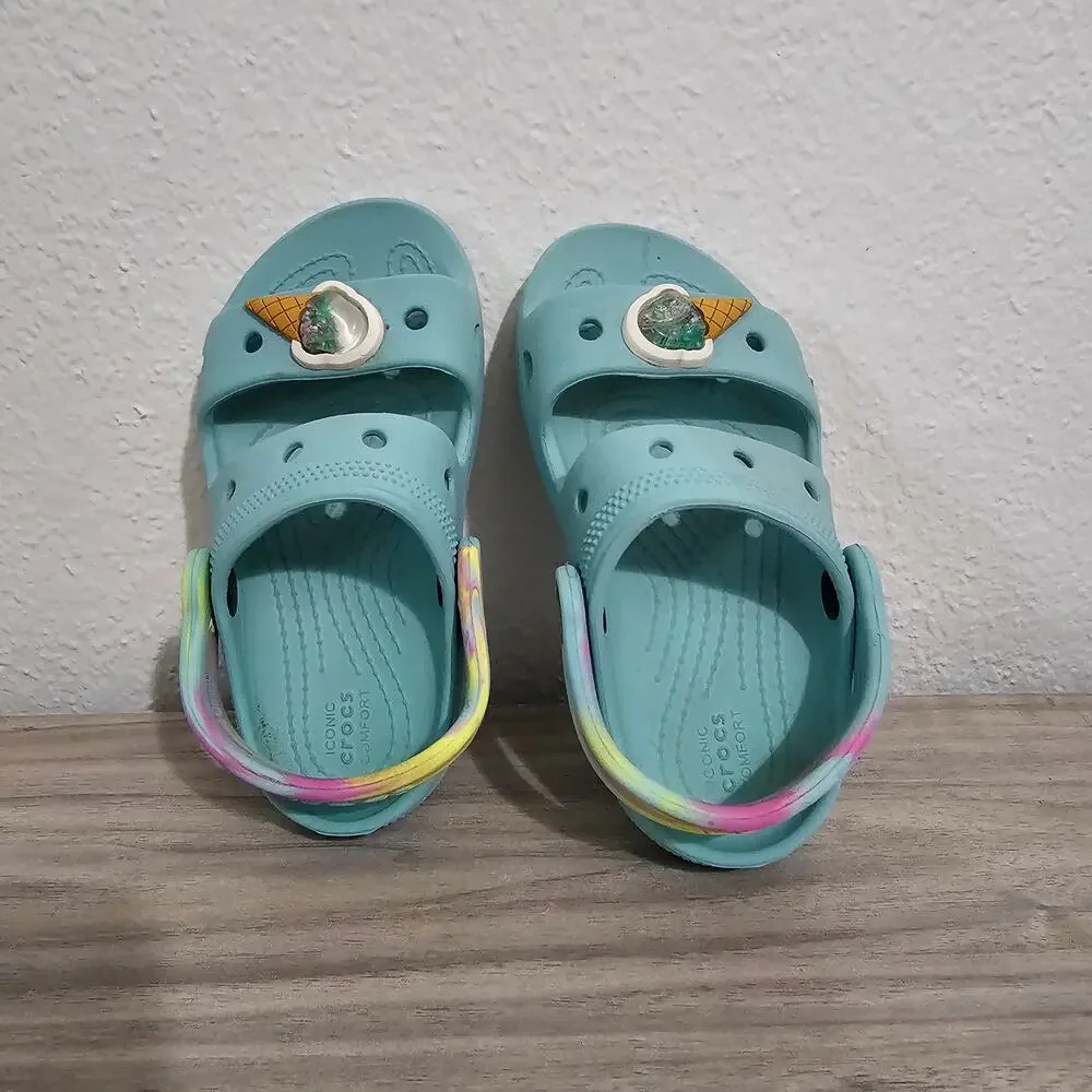 Crocs Ice Cream Embellished Sandels Aqua Blue Kids Girls C9 Summer Pool